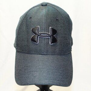 Under Armour Size L/XL Black/Gray Heathered BLITZING Stretch Fit Embroidered Cap